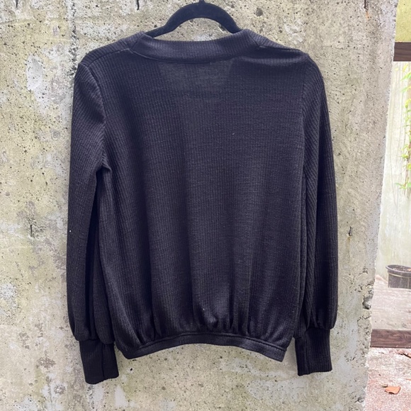 ZARA Semi Sheer V-neck Top, Ribbed, Black, Small - Picture 3 of 7